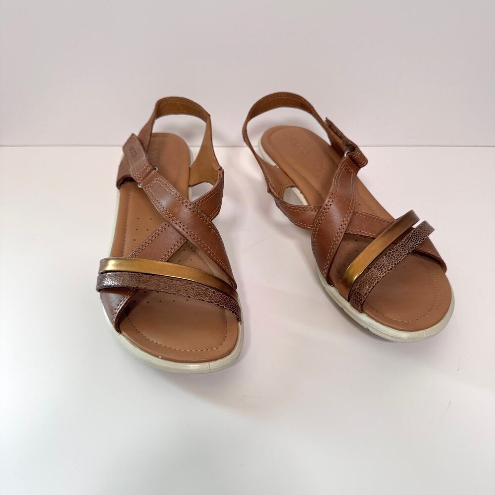 Ecco Womens Strappy Sandals Size 8 Leather Casual Cushioned Vacation Brown